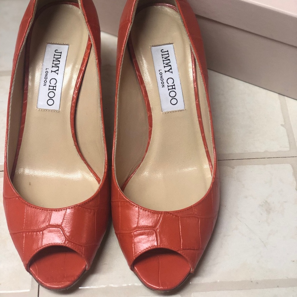 Jimmy Choo Orange Open toe croc. Size 6